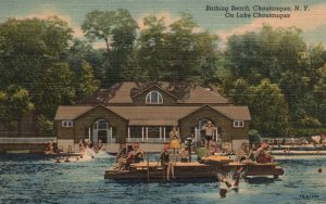 Vintage Postcard 1953 Bathing Beach On Lake Chautauqua New York N. Y.
