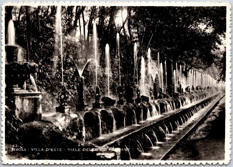 Tivoli Villa D'Este Viale Delle 100 Fontaine Italy Real Photo RPPC Postcard