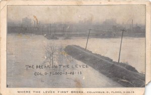 Columbus Ohio 1913 FLOOD Postcard Where The Levee First Broke