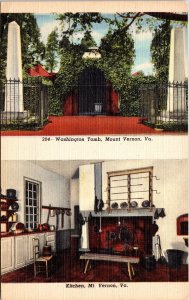 Washington Tomb Kitchen Mount Vernon VA Virginia Linen Postcard PM DC Cancel WOB 