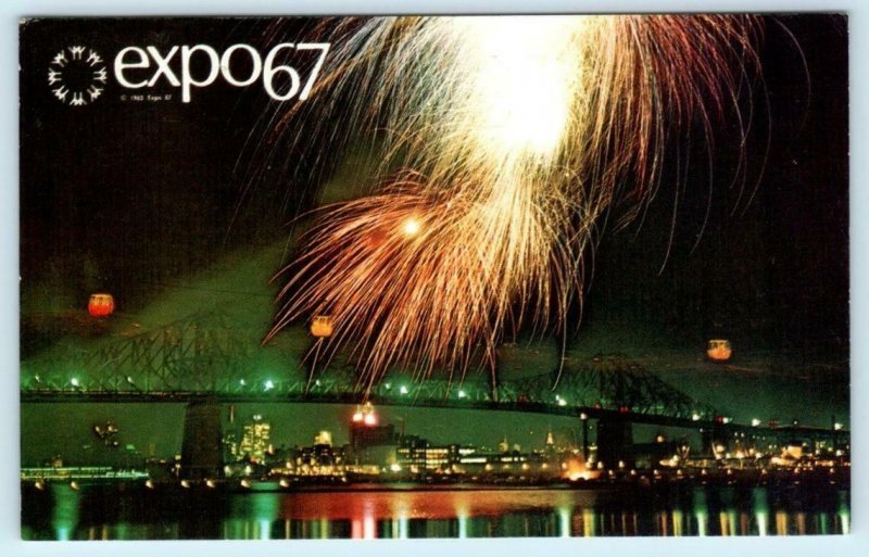 3 Postcards MONTREAL EXPO 1967 ~ Fireworks & Day/Night SOVIET UNION PAVILION