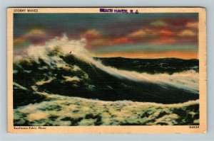 Beach Haven, NJ-New Jersey, View of Rolling Stormy Waves, Linen c1945 Postcard 