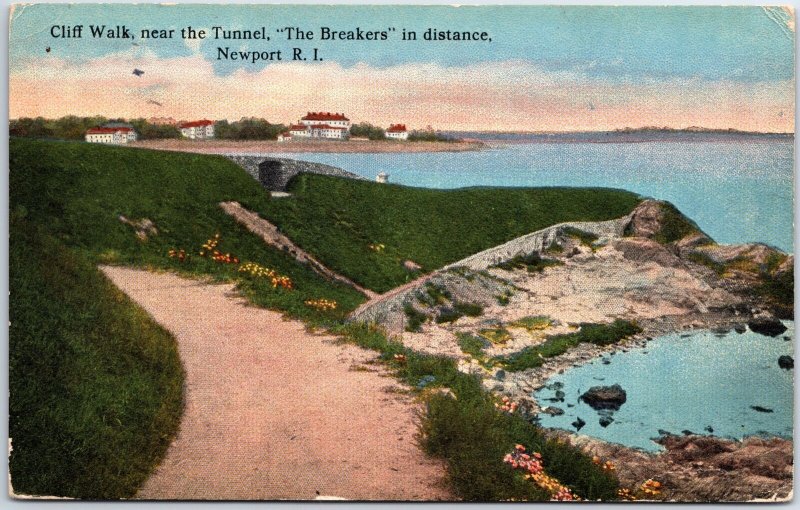 VINTAGE POSTCARD CLIFF WALK NEAR THE TUNNEL AT NEWPORT RHODE ISLAND 1910s