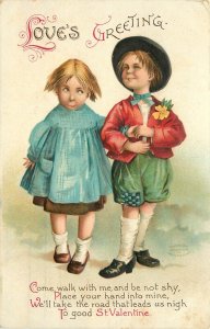 Embossed Valentines Day Postcard Frances Brundage Funny Children Love's Greeting