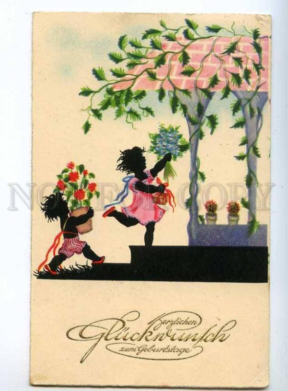 240432 BIRTHDAY Kids SILHOUETTE Flowers CACTUS Vintage PC