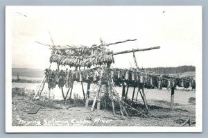 CHITINA AK NATIVES DRYING SALMON COPPER RIVER VINTAGE REAL PHOTO POSTCARD RPPC