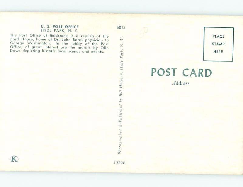 Unused Pre-1980 POST OFFICE Hyde Park - Near Poughkeepsie New York NY d8575