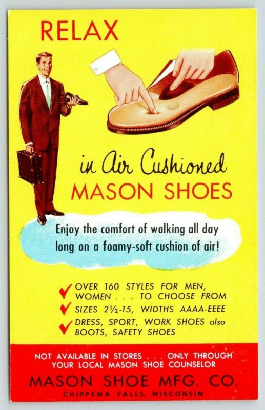 Chippewa Falls Wisconsin~Mason Shoe Mfg Co~1950s Advertising Postcard 