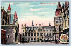 Plymouth Devon England Postcard Guildhall & Post Office c1910 Antique Posted