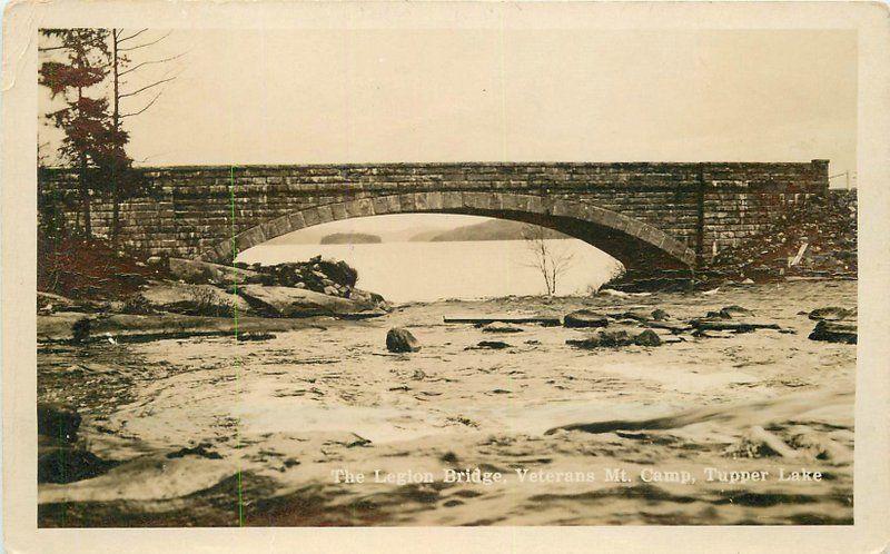 Legion Bridge 1920s Tupper Lake New York Veterans Mt Camp RPPC real photo 4735