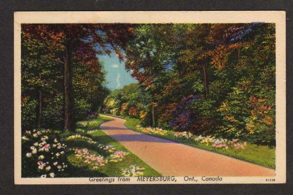 ON Greetings from MEYERSBURG ONTARIO CANADA Postcard PC