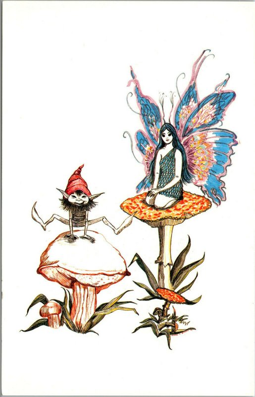 Vtg Blue Woodland Fairy Drawing from Artist Michael Jordan Cranford NJ Postcard