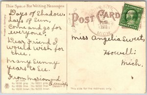 1911 Red Rose Single Stalk Large Print Best Birthday Wishes Posted Postcard