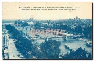 Old Postcard Panorama Paris on the Seine to Notre Dame and Cite