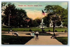 Bangor Maine Postcard Beautiful Chapin Park Fountain Children Bike c1910 Vintage