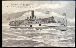 Vintage Postcard 1907-1915 Steamer Southland Norfolk & Washington Steamboat VA
