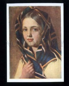 181055 RUSSIA girl in a scarf by Venetsianov old postcard