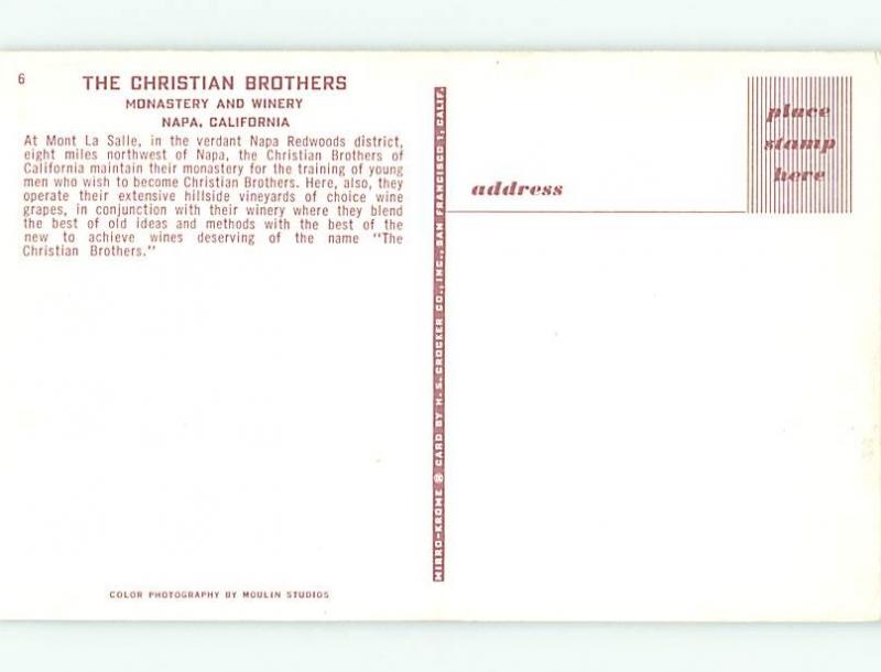 Unused Pre-1980 CHRISTIAN BROS WINE - WINERY & MONASTERY Napa CA v5398