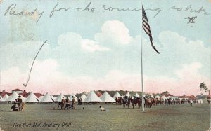 U.S. Army Artillery Drill, Sea Girt, New Jersey, Early Postcard, Used in 1907