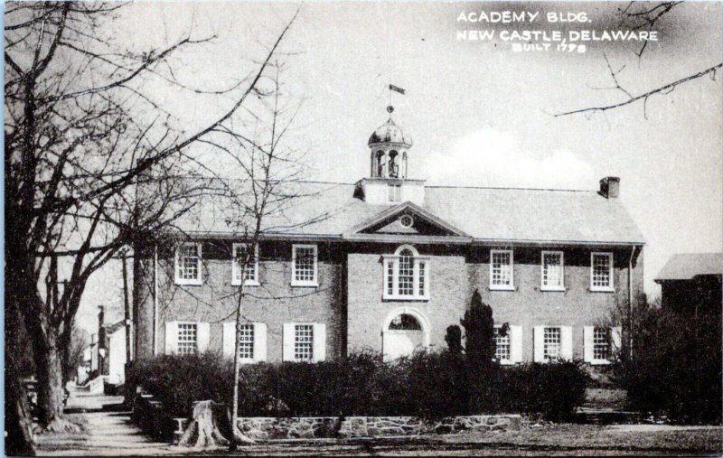 1940s New Castle DE Academy Building Postcard DO