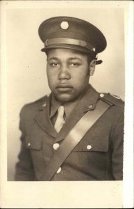 Soldier in Uniform Black Americana WWII Era c1940 Real Photo Postcard