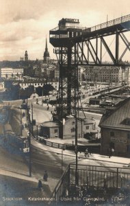 Sweden Stockholm Katarinahissen Utsikt fran Clevegrand Vintage RPPC 08.92