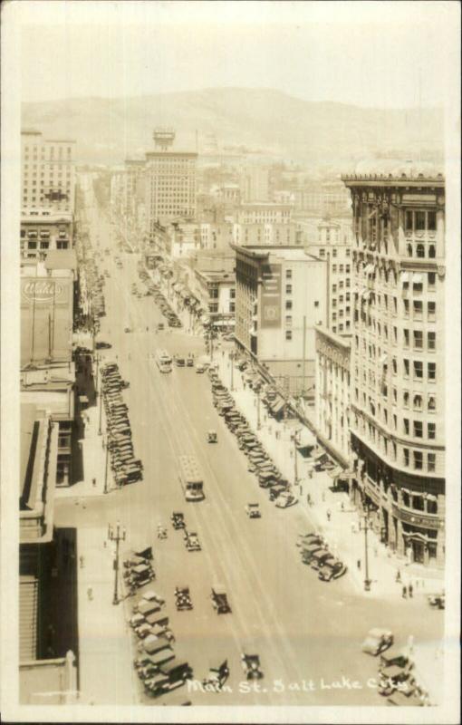 Salt Lake City UT Main St. Birdseye View Real Photo Postcard