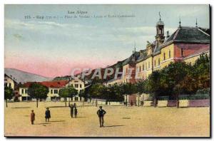 Postcard Old School Gap Place de Verdun and communal Lycee School