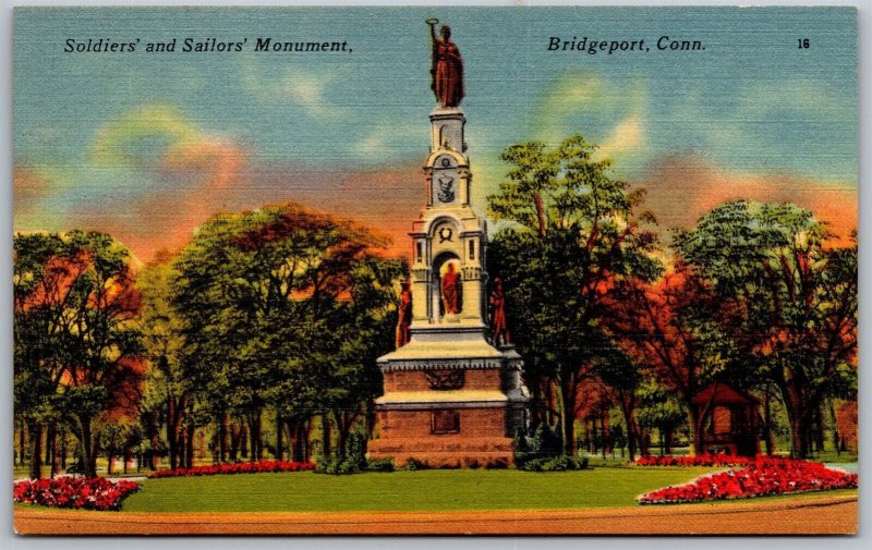 Vtg Bridgeport Connecticut CT Soldiers and Sailors Monument Park 1940s Postcard