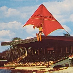 Postcard Cypress Gardens Florida stadium show water ski glider 1984  2027