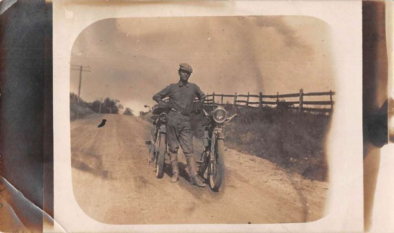 Man with Motorcycles Real Photo Vintage Snap Shot AA40640