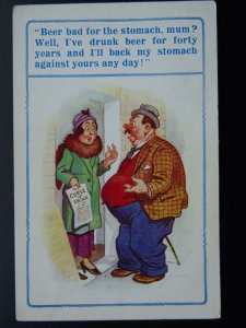 Beer Theme BEER BAD FOR THE STOMACH? THE CURSE OF DRINK c1930s Comic Postcard