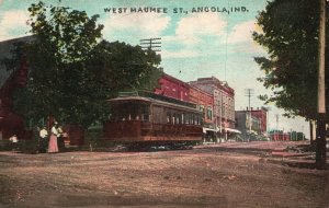 Vintage Postcard 1909 West Maumee Street Road Highway Angola Indiana IND 