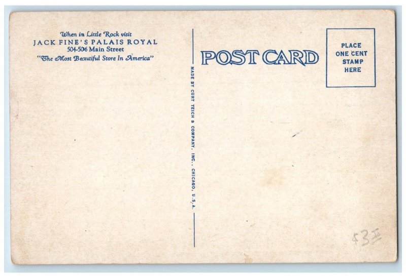 Little Rock Arkansas AR Postcard Lounge Room Jack Fine Palais Royal 1940 Vintage