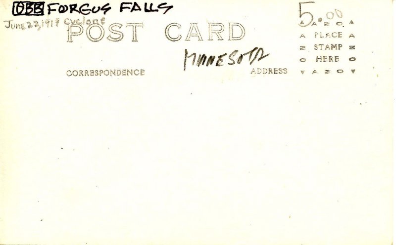 MN - Fergus Falls. Cyclone Damage, June 22, 1919.  *RPPC