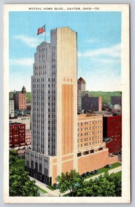 Linen~Dayton Ohio~Mutual Home Bldg~US Flag~Modern Movement Architecture~1947 PC