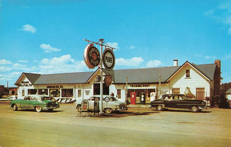 Orr MN Johnson's One Stop Pure Gasoline Station Trading Post Postcard