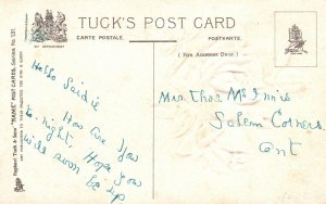 Vintage Postcard Sadie Golden Dotted Letters Pink Rose Bouquet Glittered