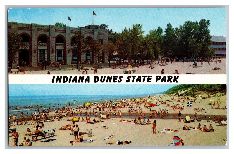 Postcard IN Indiana Dunes State Park Chesterton Indiana Pavilion Hotel Beach 