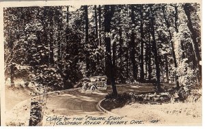 Old Car Driving Figure 8 Hwy Columbia River Oregon RPPC Postcard 1919