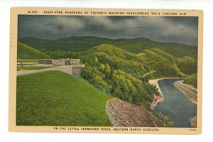 NC - Fontana Dam. Night Time Panorama, Visitor's Building & Dam
