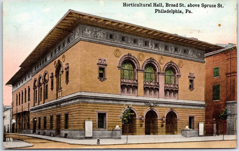 VINTAGE POSTCARD HORTICULTURAL HALL ON BROAD STREET PHILADELPHIA 1910s