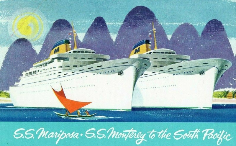 Postcards Luxury Ocean Liners, S.S. Mariposa & S.S. Monterey, South Pacific.  N1