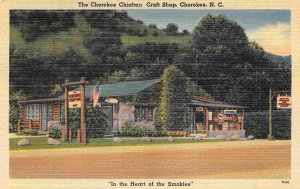 Cherokee Chieftain Craft Shop Cherokee North Carolina 1940s linen postcard