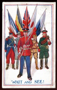 h2120- WW1 MILITARY Postcard 1910s Patriotic Allied Flags Soldiers