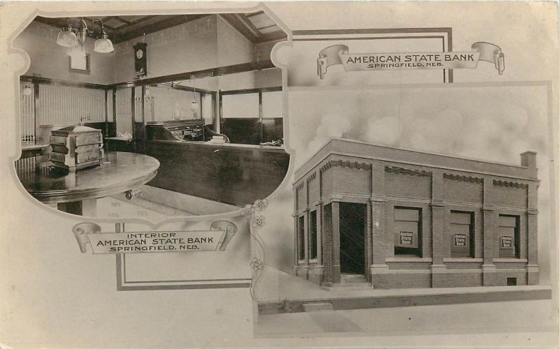 c1909 RPPC Interior & Exterior Views American State Bank Springfield NE Sarpy Co