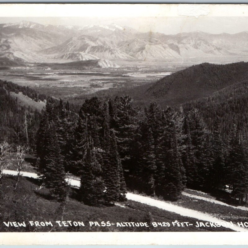 c1930s Jackson Hole, Wyo RPPC Teton Pass Birds Eye View Real Photo Postcard A200