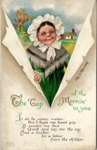 Ellen Clapsaddle St Patrick's Day Old Woman Top of the Mornin 1912 Postcard W9