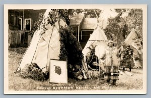 AMERICAN INDIAN BOWMAKER NEWALL & WIFE ANTIQUE REAL PHOTO POSTCARD RPPC
