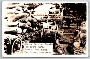 RPPC~Sawing Corn Cousin Wafford's Farm Van Buren AR~Real Photo Postcard